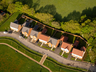 Aerial view of new housing in the village of Staplehurst, Kent, UK